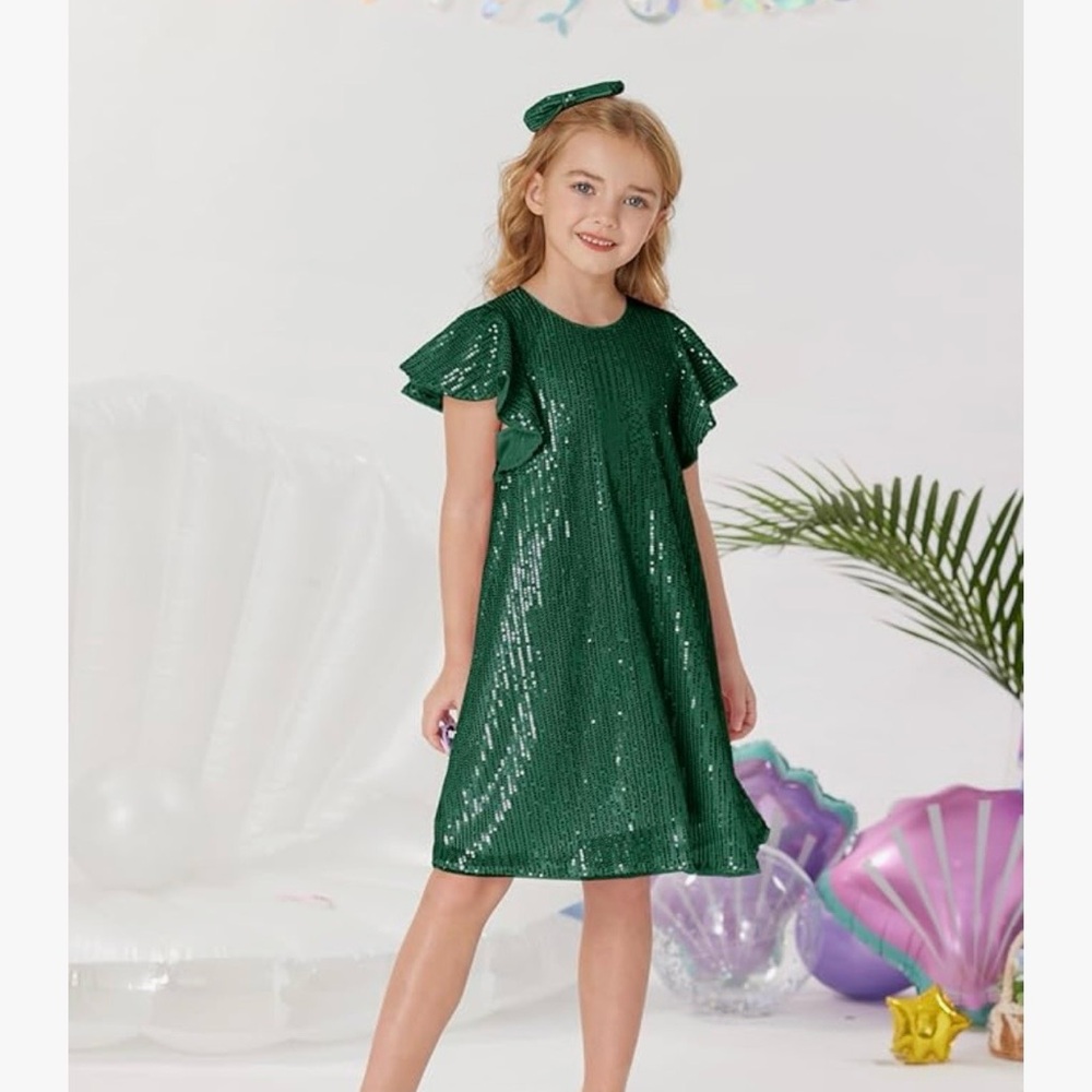 GRACE KARIN Girls Sequin Dress Short Flutter Sleeve Flare Silhouette Mini 7Y - Picture 2 of 7